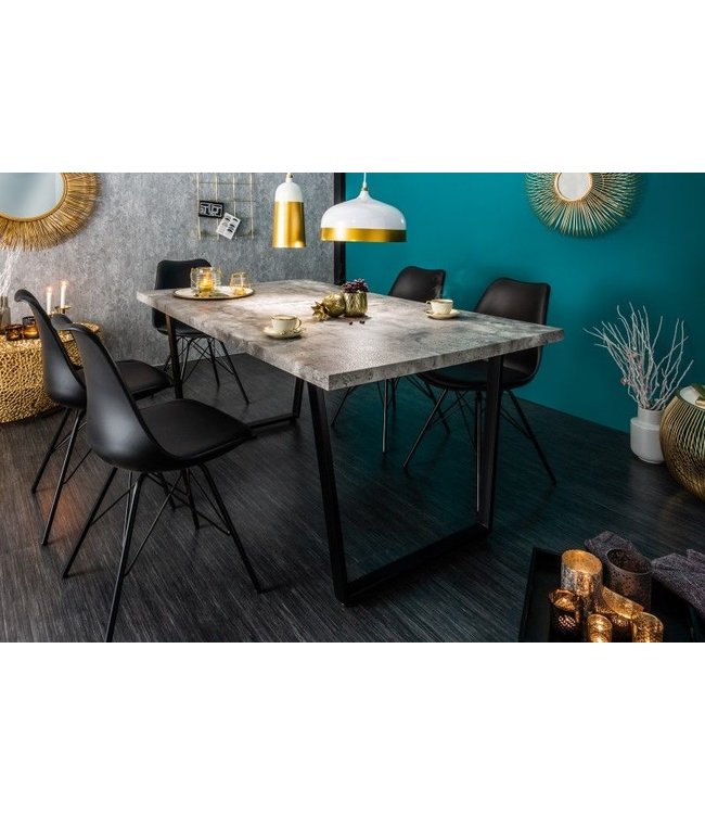 Invicta Interior Moderne eettafel LOFT 160cm grijs betondesign zwart metalen poten sledeonderstel Industrieel - 38956