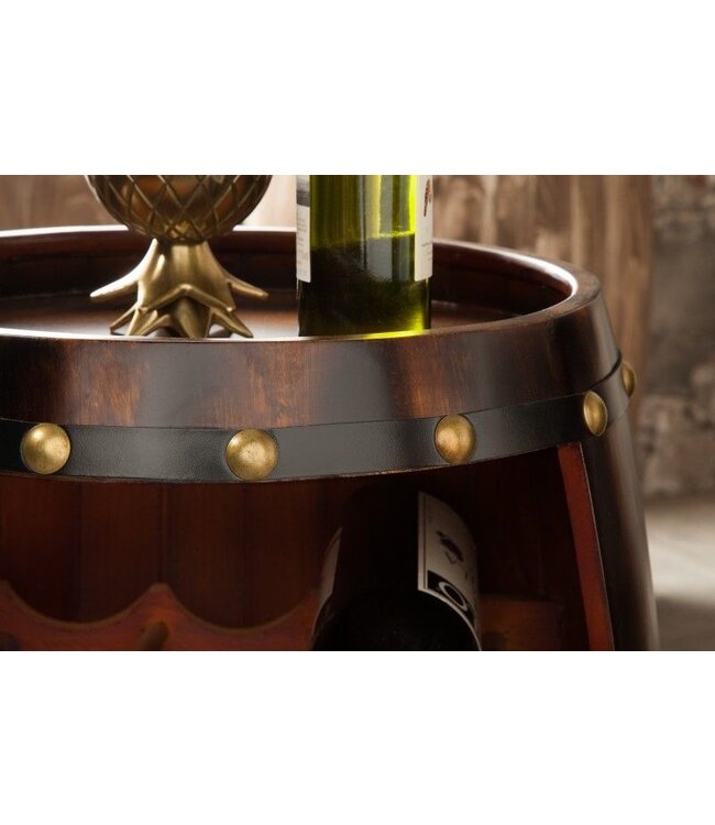 Invicta Interior Massief wijnrek BODEGA 60cm koffiebruin grenen vat bartafel voor 14 flessen - 38963