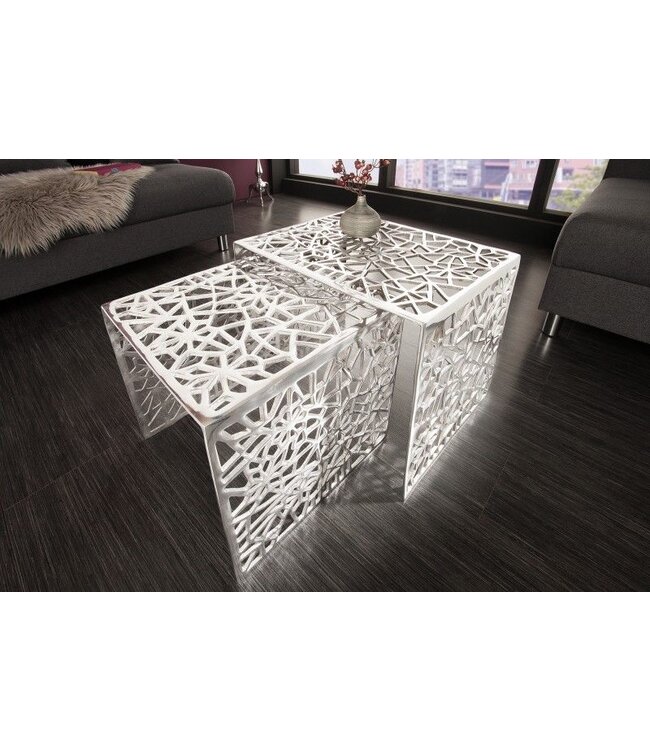 Invicta Interior Handgemaakte salontafel ABSTRACT 49cm set van 2 zilver in Gap-design - 38965