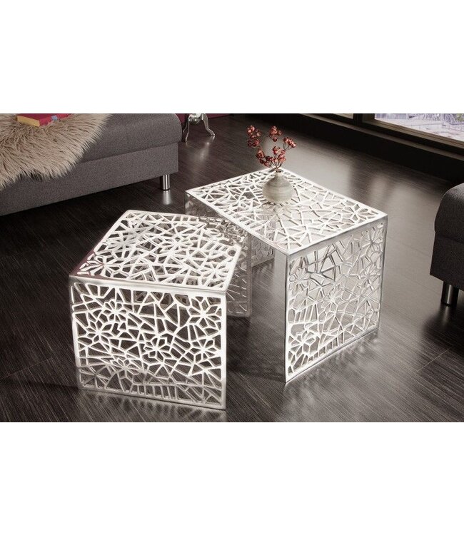 Invicta Interior Handgemaakte salontafel ABSTRACT 49cm set van 2 zilver in Gap-design - 38965