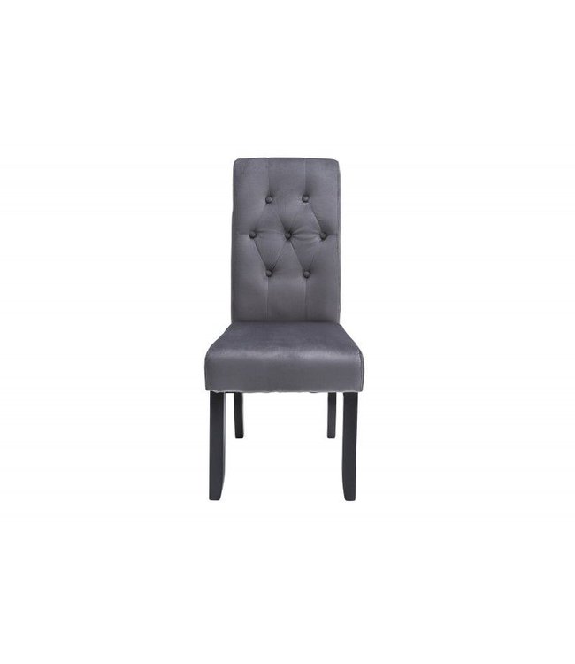 Invicta Interior Design stoel CASA grijs fluweel met decoratieve knopen massief houten poten - 38979