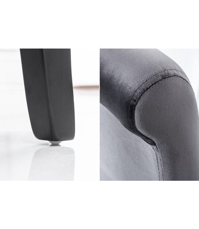 Invicta Interior Design stoel CASA grijs fluweel met decoratieve knopen massief houten poten - 38979