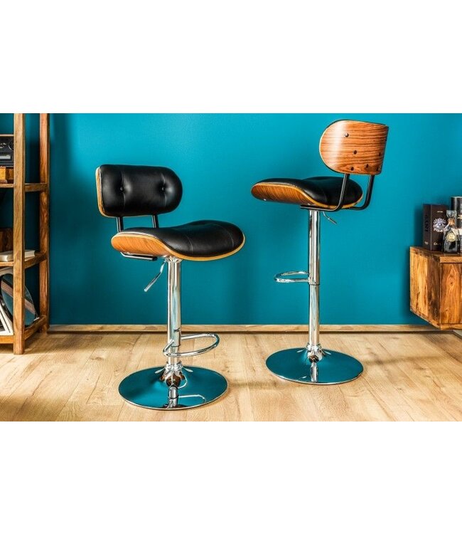 Invicta Interior Retro barkruk CLASSICO zwart 115cm in hoogte verstelbaar walnootfineer - 39040