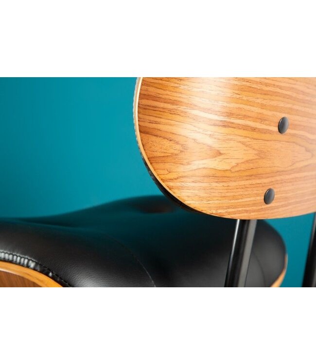 Invicta Interior Retro barkruk CLASSICO zwart 115cm in hoogte verstelbaar walnootfineer - 39040