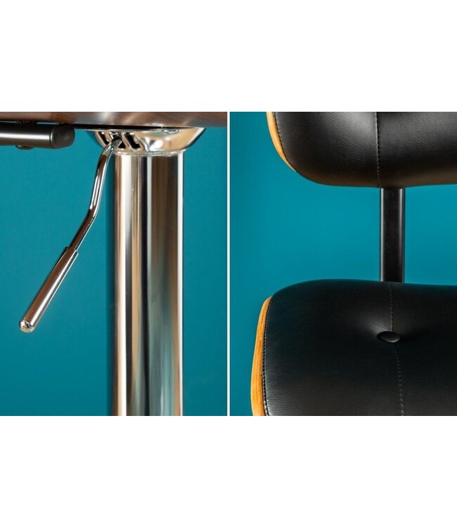 Invicta Interior Retro barkruk CLASSICO zwart 115cm in hoogte verstelbaar walnootfineer - 39040