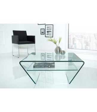 Invicta Interior Moderne glazen salontafel FANTOME 70cm trapeziumvormig met transparante plank - 39054