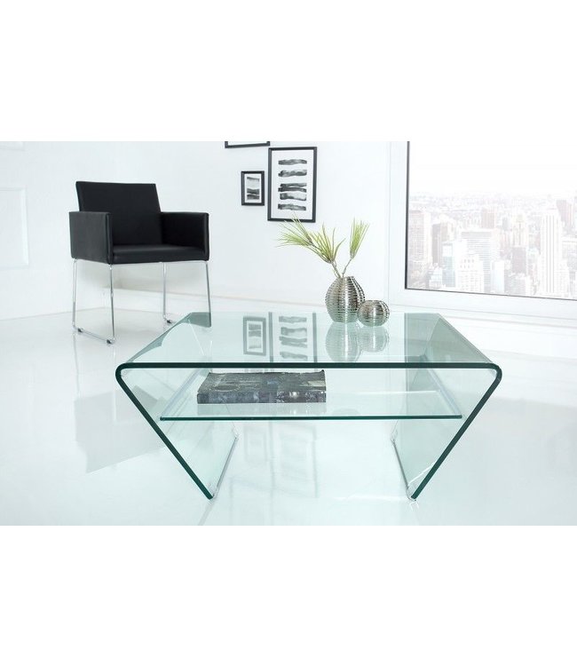 Invicta Interior Moderne glazen salontafel FANTOME 70cm trapeziumvormig met transparante plank - 39054