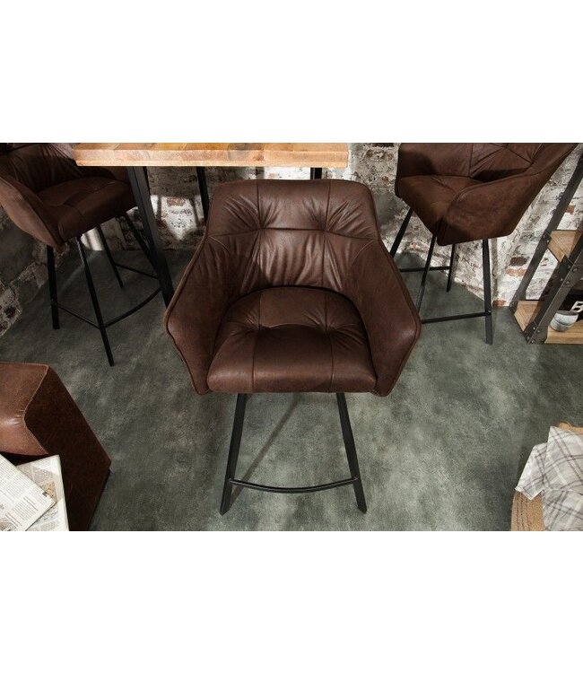 Invicta Interior Retro barstoel LOFT 100cm antiek bruine barkruk met armleuning - 39082