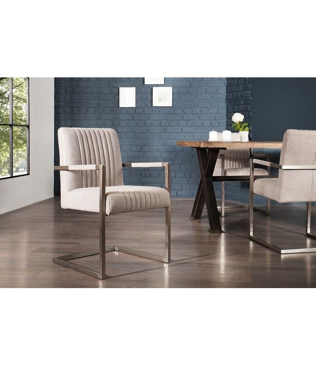 Invicta Interior Moderne sledefauteuil BIG ASTON steengrijs geborsteld RVS - 39086