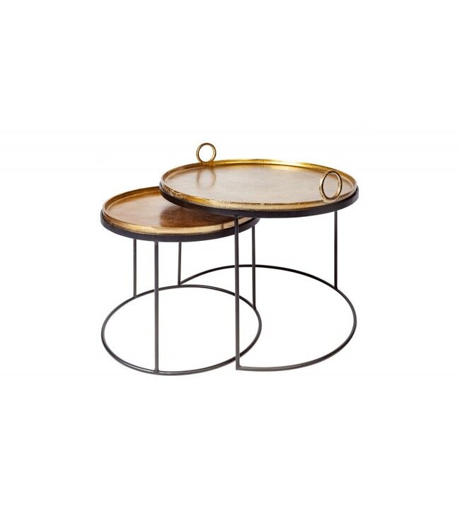 Invicta Interior Set van 2 ronde salontafels ELEMENTS 65cm goud zwart metalen dienblad tafel bijzettafel - 39088