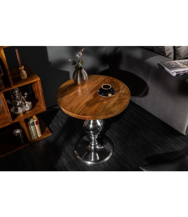 Invicta Interior Design bijzettafel EXTRAVAGANCIA 50cm massief mangohout ronde metalen kolomvoet zilver - 39090