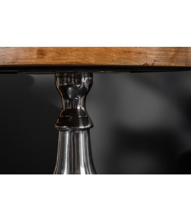 Invicta Interior Design bijzettafel EXTRAVAGANCIA 50cm massief mangohout ronde metalen kolomvoet zilver - 39090