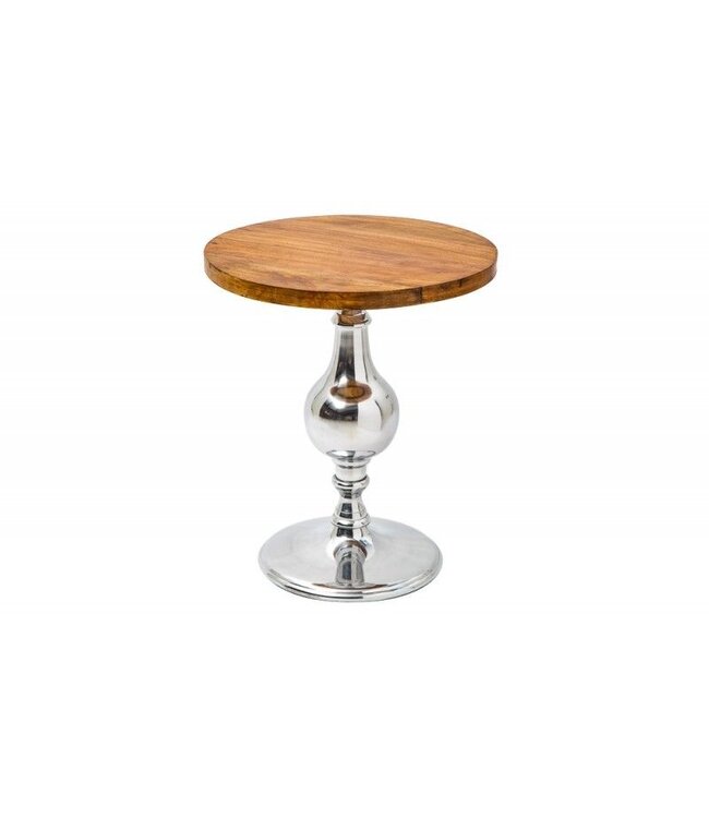 Invicta Interior Design bijzettafel EXTRAVAGANCIA 50cm massief mangohout ronde metalen kolomvoet zilver - 39090