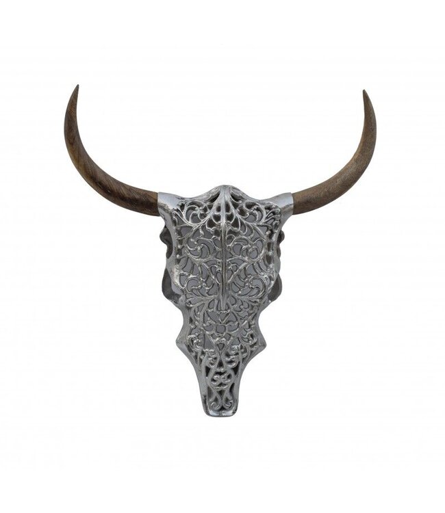 Invicta Interior Extravagante wanddecoratie EXOTIC BULL 57cm zilveren mangohouten stierenkop - 39091