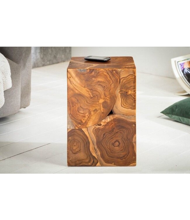 Invicta Interior Massieve bijzettafel SQUARE 30cm teakhouten kubuskruk - 39225