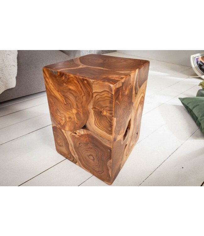 Invicta Interior Massieve bijzettafel SQUARE 30cm teakhouten kubuskruk - 39225