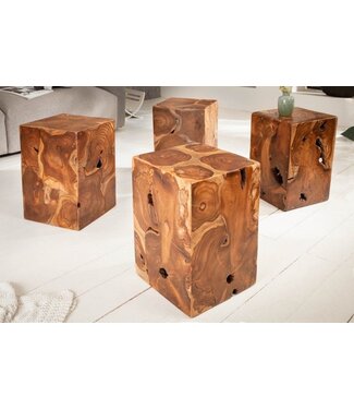 Invicta Interior Massieve bijzettafel SQUARE 30cm teakhouten kubuskruk - 39225