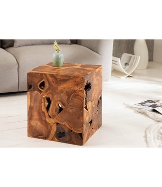 Invicta Interior Massieve bijzettafel SQUARE 40cm teakhouten kubuskruk - 39226