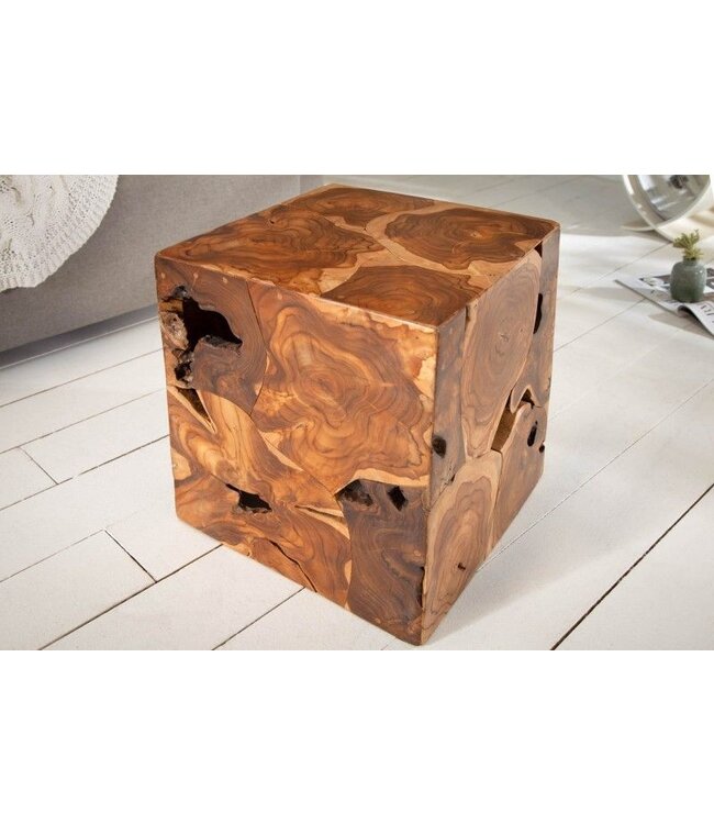 Invicta Interior Massieve bijzettafel SQUARE 40cm teakhouten kubuskruk - 39226