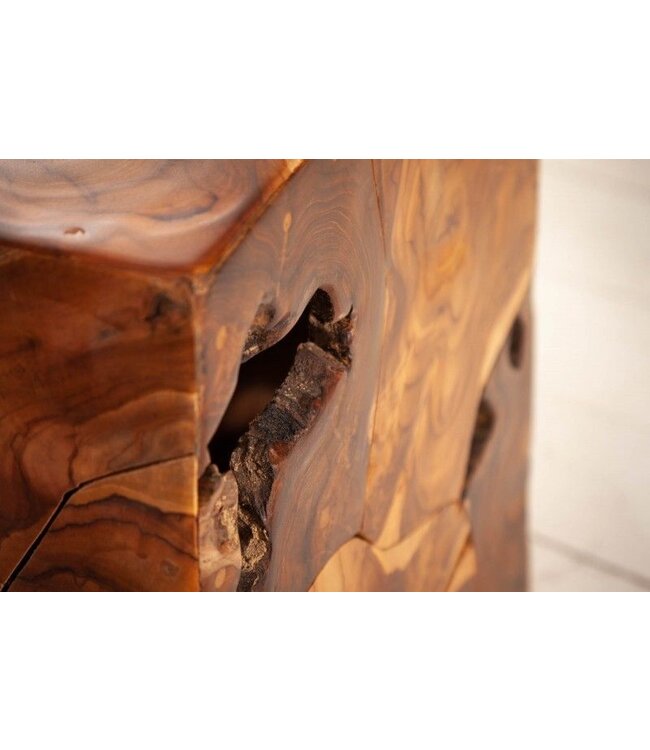 Invicta Interior Massieve bijzettafel SQUARE 40cm teakhouten kubuskruk - 39226