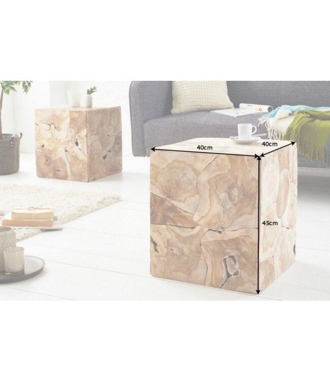Invicta Interior Massieve bijzettafel SQUARE 40cm teakhouten kubuskruk - 39226