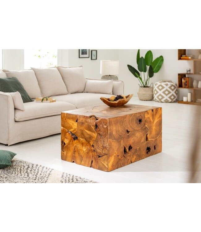 Invicta Interior Massieve salontafel VIERKANT 90cm teakhouten kubus handgemaakt - 39227