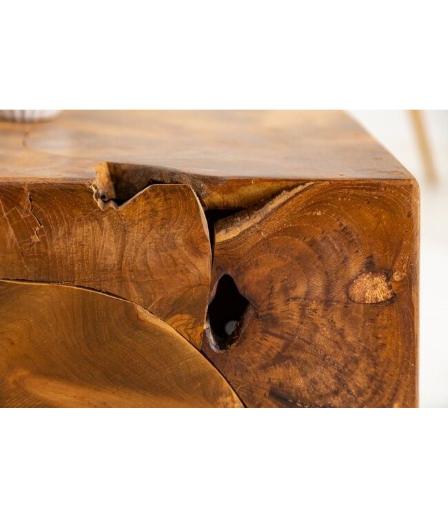 Invicta Interior Massieve salontafel VIERKANT 90cm teakhouten kubus handgemaakt - 39227