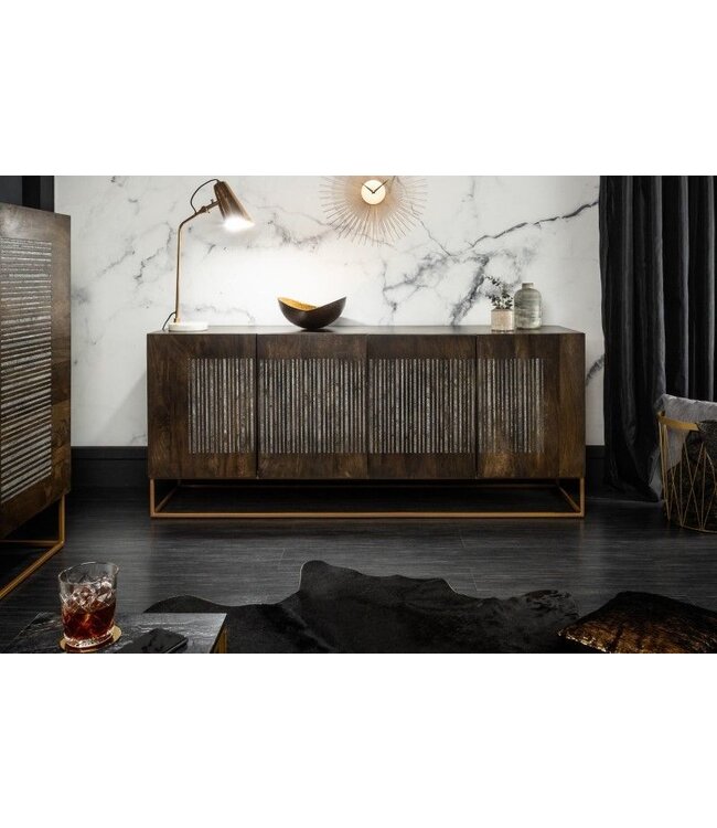 Invicta Interior Massief dressoir ONYX 180 cm donkerbruin mangohout edelsteen agaat goud metalen frame - 39229