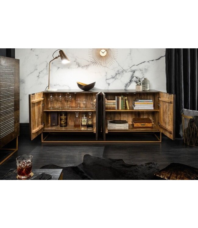 Invicta Interior Massief dressoir ONYX 180 cm donkerbruin mangohout edelsteen agaat goud metalen frame - 39229