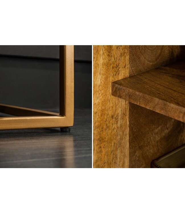 Invicta Interior Massief dressoir ONYX 180 cm donkerbruin mangohout edelsteen agaat goud metalen frame - 39229