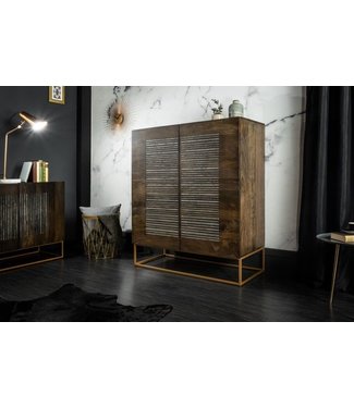 Invicta Interior Massief dressoir ONYX 120 cm donkerbruin mangohout edelsteen agaat goud metalen frame - 39231