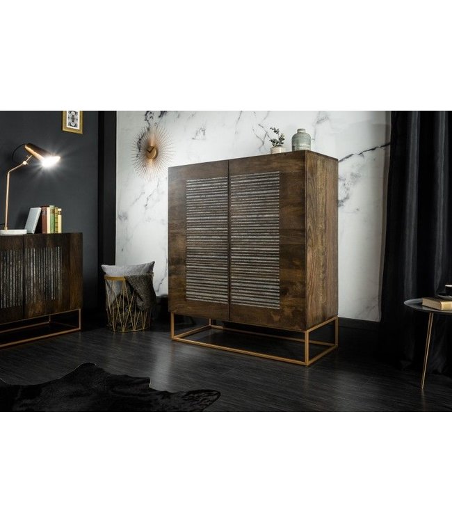 Invicta Interior Massief dressoir ONYX 120 cm donkerbruin mangohout edelsteen agaat goud metalen frame - 39231