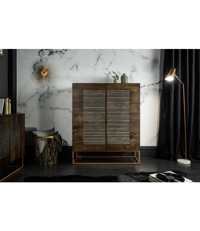 Invicta Interior Massief dressoir ONYX 120 cm donkerbruin mangohout edelsteen agaat goud metalen frame - 39231