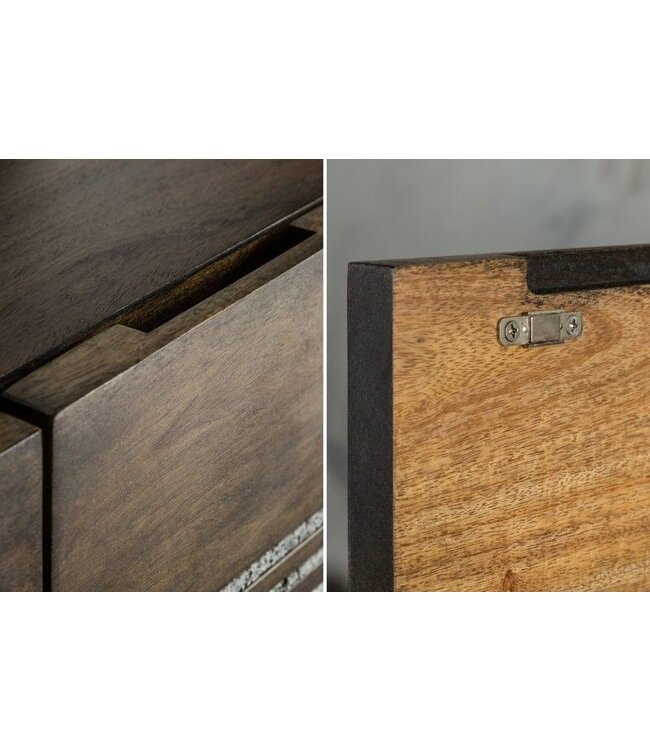 Invicta Interior Massief dressoir ONYX 120 cm donkerbruin mangohout edelsteen agaat goud metalen frame - 39231