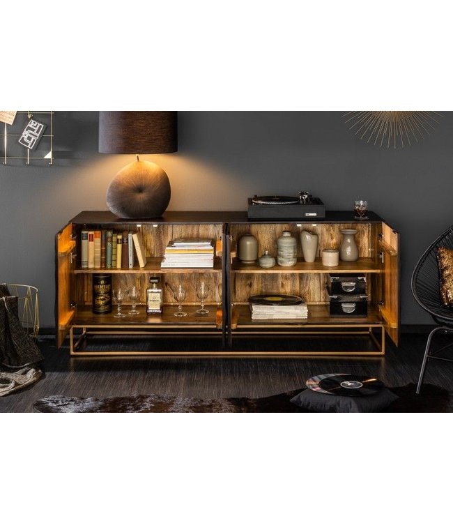 Invicta Interior Massief dressoir SCORPION 177 cm zwart mangohout met gedetailleerd 3D-snijwerk - 39232