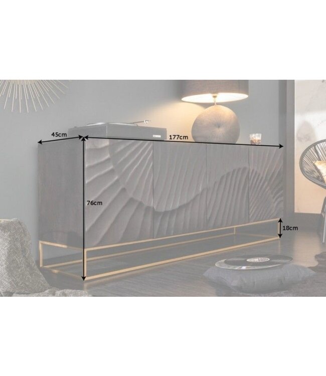 Invicta Interior Massief dressoir SCORPION 177 cm zwart mangohout met gedetailleerd 3D-snijwerk - 39232