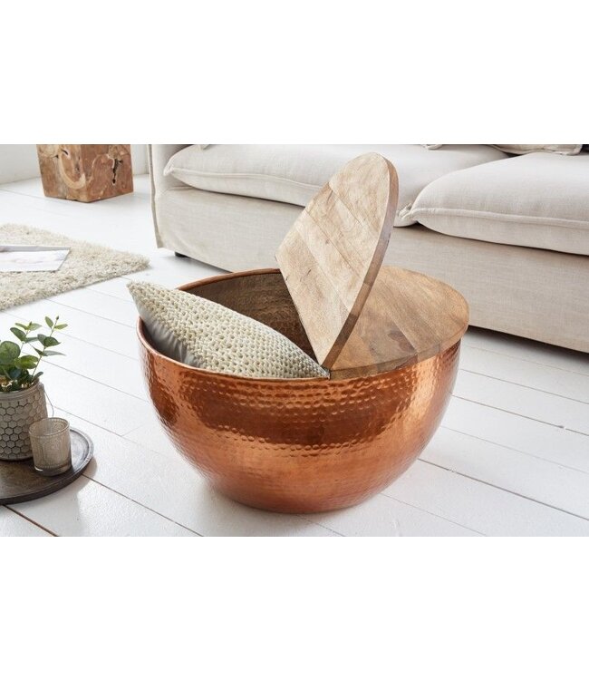 Invicta Interior Ronde salontafel ORIENT STORAGE 60cm koper gehamerd handgemaakt acaciahout met opbergruimte - 39253