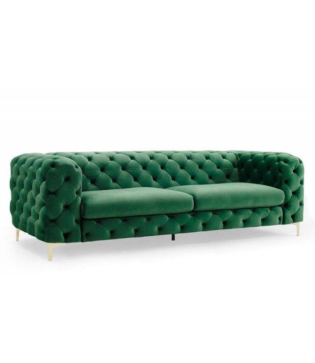 Invicta Interior Chesterfield 3-zitsbank MODERN BAROK 235cm smaragdgroen fluweel 3-zits - 39312