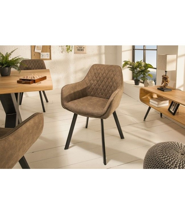 Invicta Interior Retro stoel PALERMO taupe met armleuning en decoratieve stiksels - 39343
