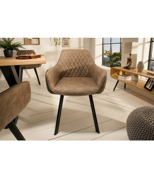 Invicta Interior Retro stoel PALERMO taupe met armleuning en decoratieve stiksels - 39343