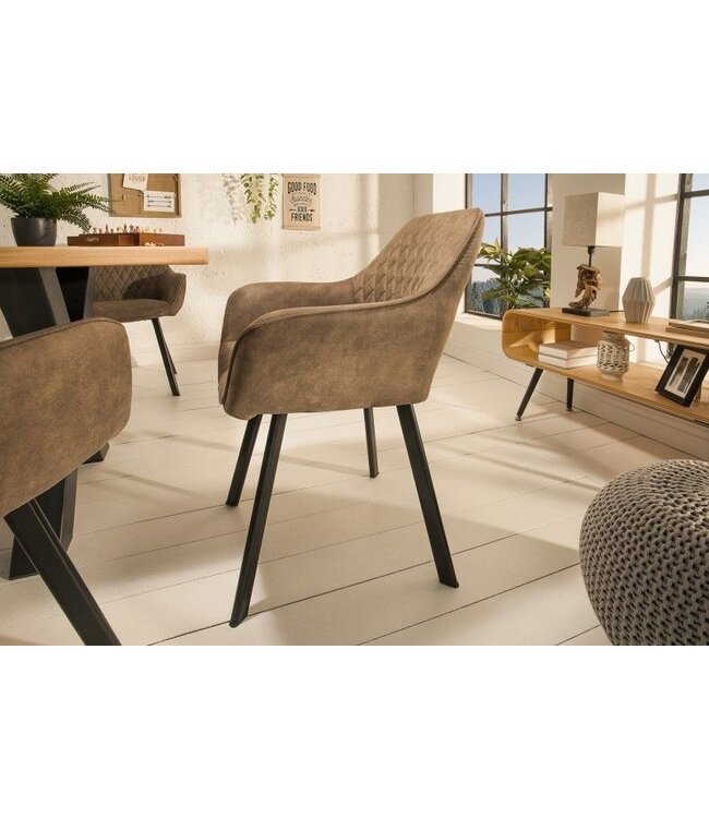 Invicta Interior Retro stoel PALERMO taupe met armleuning en decoratieve stiksels - 39343
