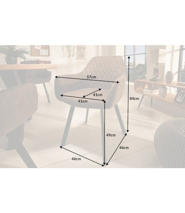 Invicta Interior Retro stoel PALERMO taupe met armleuning en decoratieve stiksels - 39343