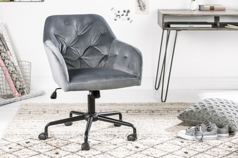 In hoogte verstelbare bureaustoel DUTCH COMFORT grijs fluweel met quilting - 39350