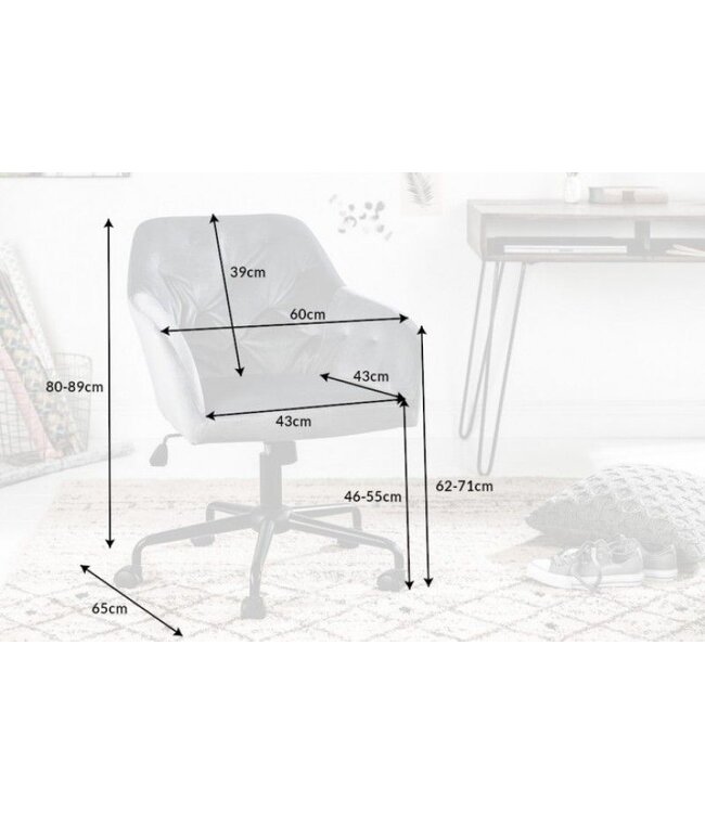 Invicta Interior In hoogte verstelbare bureaustoel DUTCH COMFORT grijs fluweel met quilting - 39350