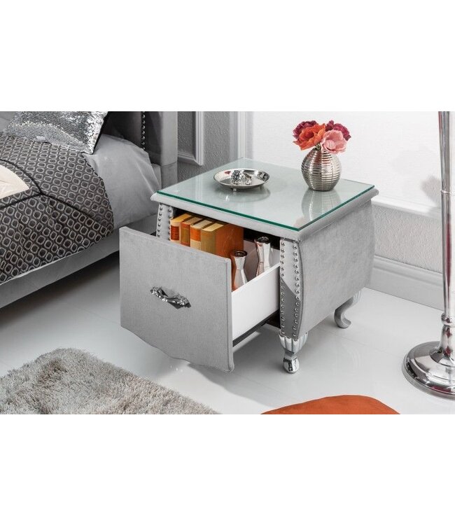 Invicta Interior Elegant nachtkastje EXTRAVAGANCIA 47cm zilvergrijs fluwelen nachtkastje met lade - 39357