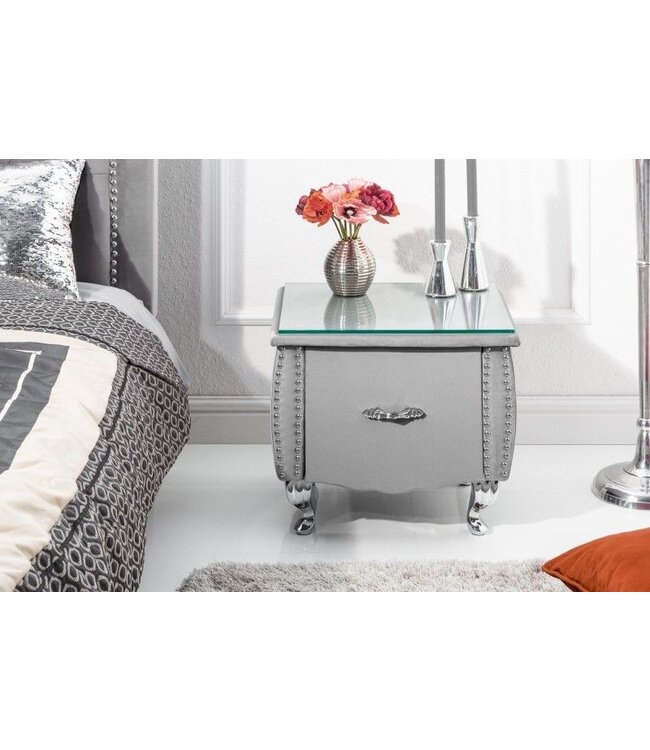 Invicta Interior Elegant nachtkastje EXTRAVAGANCIA 47cm zilvergrijs fluwelen nachtkastje met lade - 39357