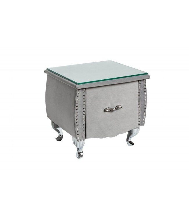 Invicta Interior Elegant nachtkastje EXTRAVAGANCIA 47cm zilvergrijs fluwelen nachtkastje met lade - 39357