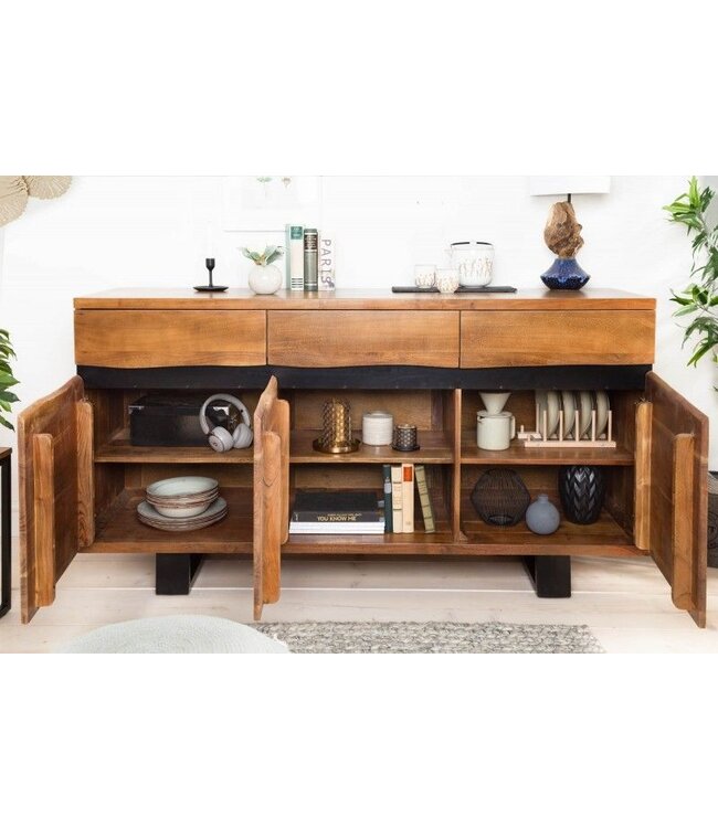 Invicta Interior Massief houten dressoir MAMMUT 160 cm metalen boomrand met acaciahoningafwerking - 39364