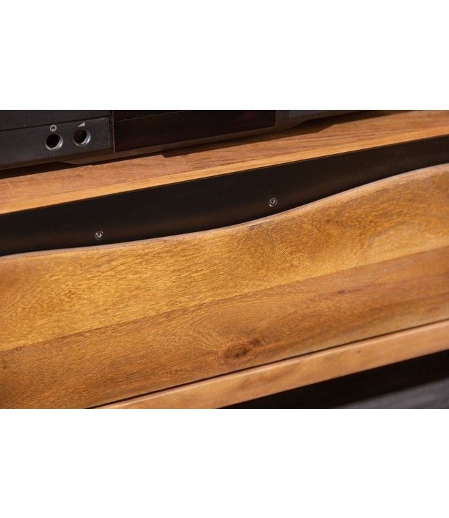 Invicta Interior Massief tv-meubel MAMMUT 160 cm lowboard met metalen boomrand in acaciahoningafwerking - 39365