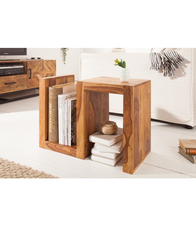 Invicta Interior Handgemaakte bijzettafel S 60cm massief sheeshamhout verstelbaar - 39382